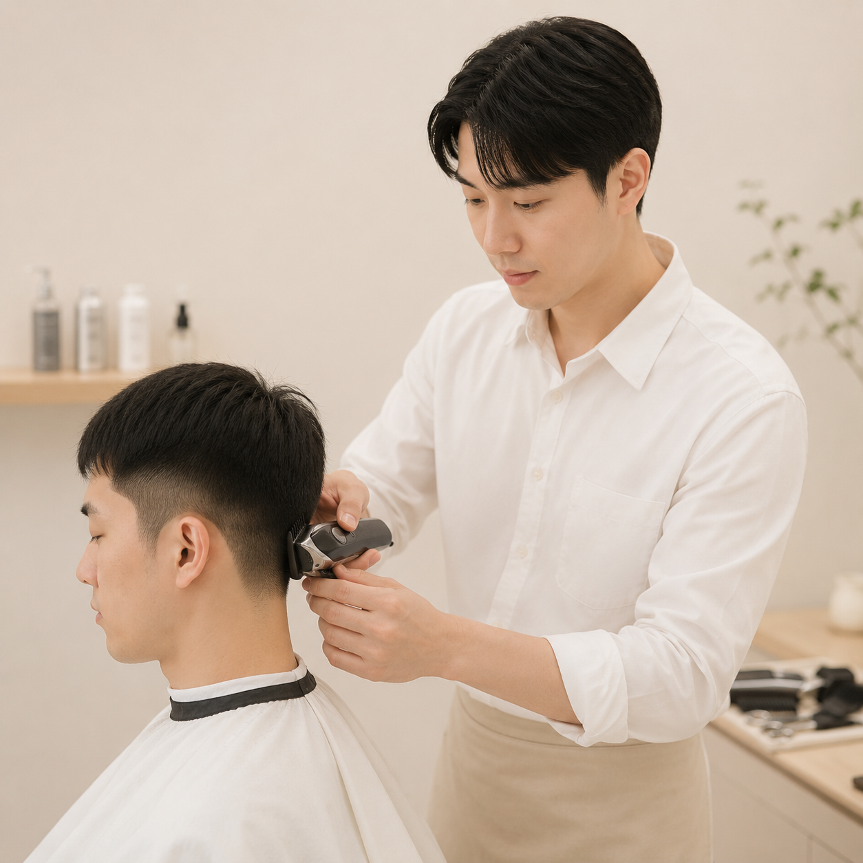 이용사 자격증 실습 장면
